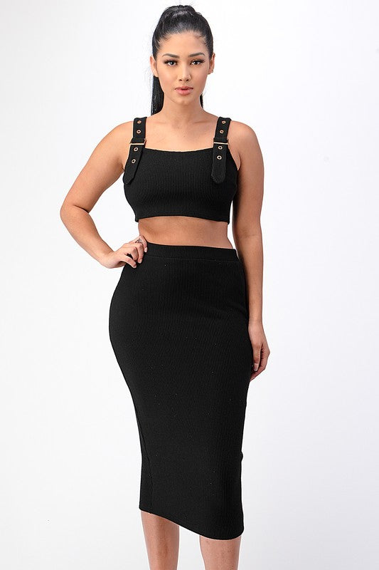 En Vogue Black Midi Skirt Set