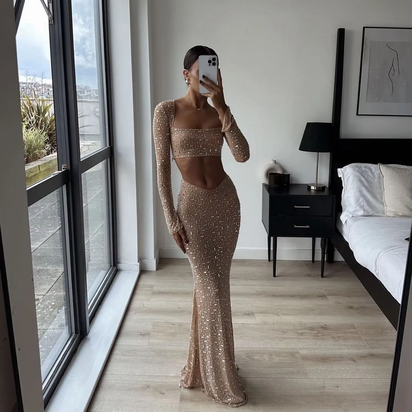 Dazzling Nude Glam Dress